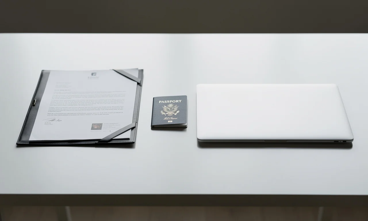 Dossier KYC, passeport et justificatif d'adresse préparés pour une demande d'ouverture de compte