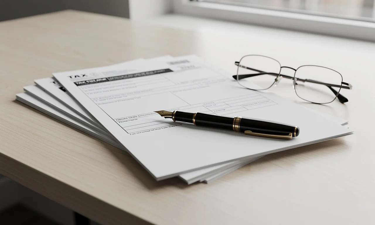 Documents fiscaux et déclaration de profits tax posés sur un bureau